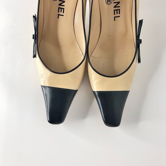 Chanel Retro Vintage Interlocking CC Bow Cap Toe Heeled Pumps 36.5 - Picture 3 of 10